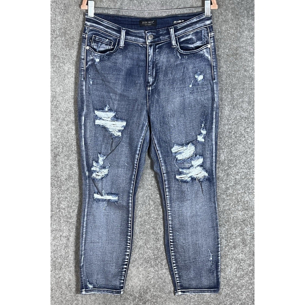 Judy Blue Boyfriend Fit Jeans Womens Juniors Size 9/29 Blue Distressed Stretch